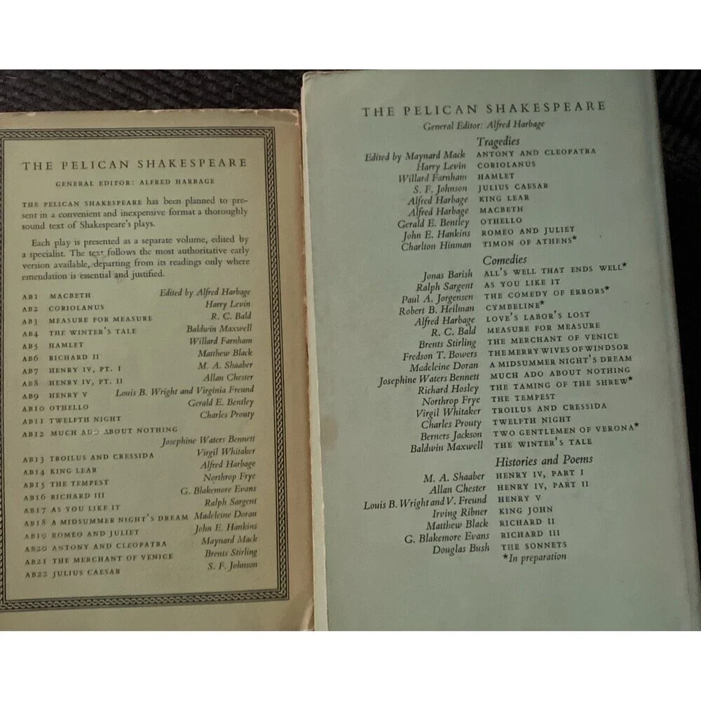 VNTG Pelican Shakespeare Paperback  5 Books 1960s 2 Are Henry IV TOTAL 6 Books